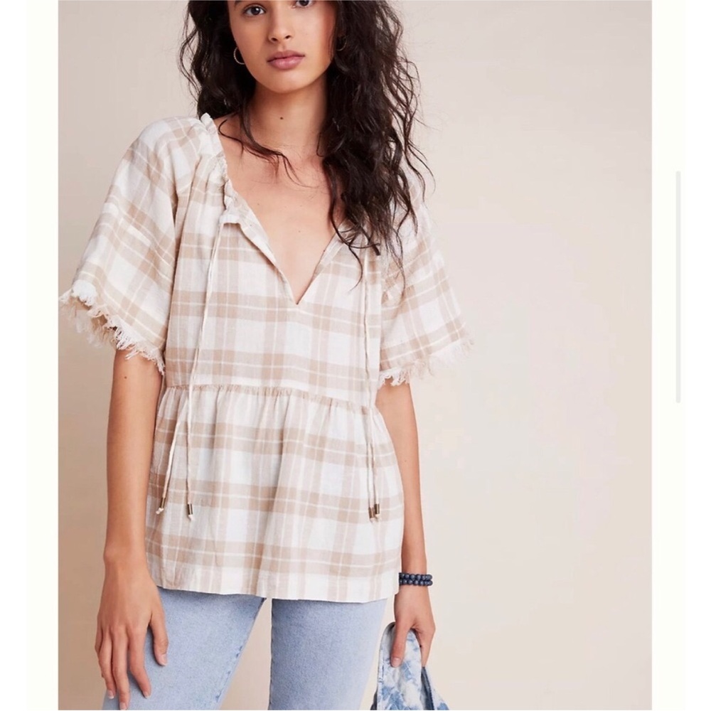 Anthropologie Pilcro The Bette Babydoll Short Sleeve Linen/Cotton Blend Blouse - Picture 1 of 11